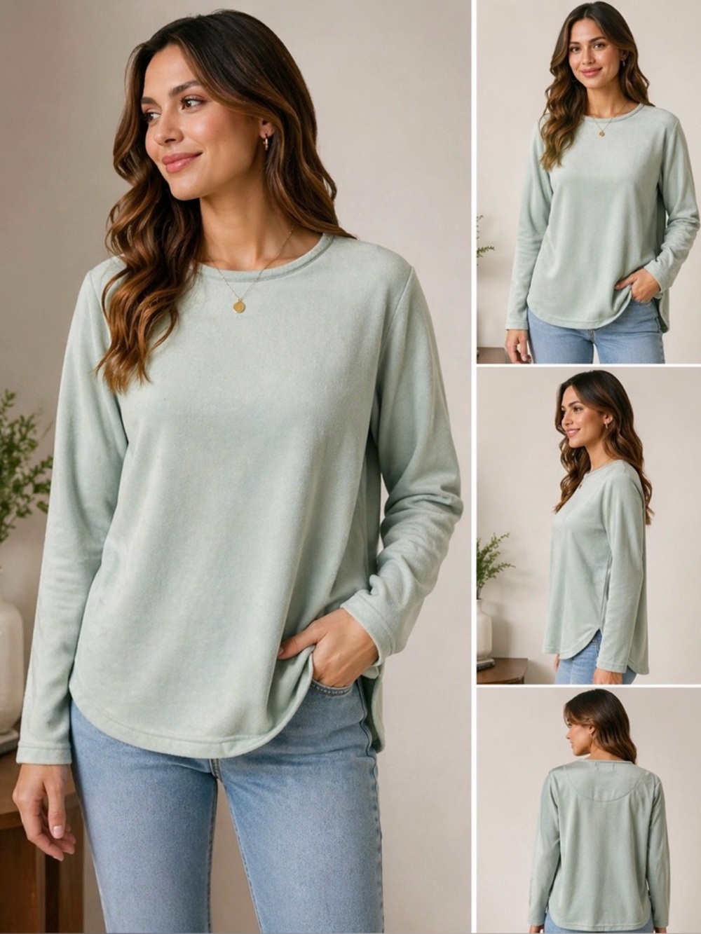 Oscar de la Renta Mint Green Pullover Top Crew Neck Soft Size S